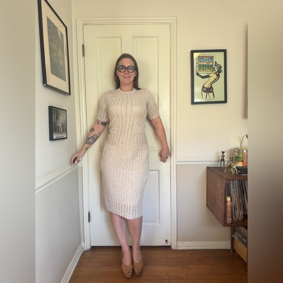 70s Vintage British Vogue Cream Skirt Suit Sz M - Picture 3 of 10